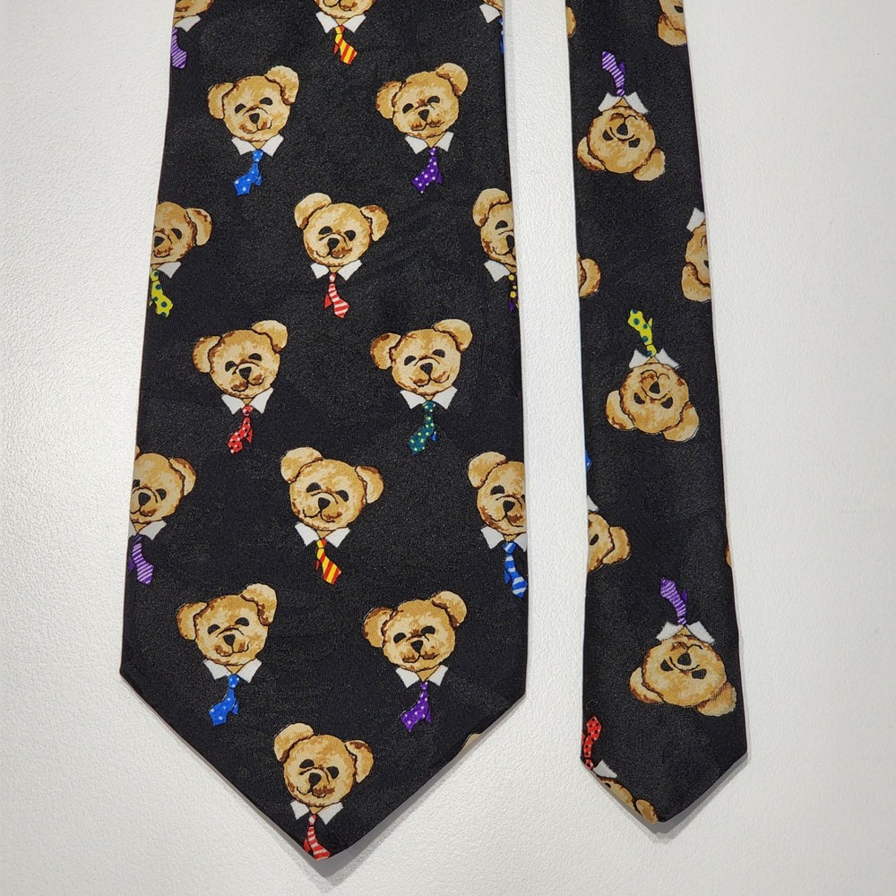 Addiction Teddy Bear Necktie Tie Black Novelty Animal Print Kitsch Retro